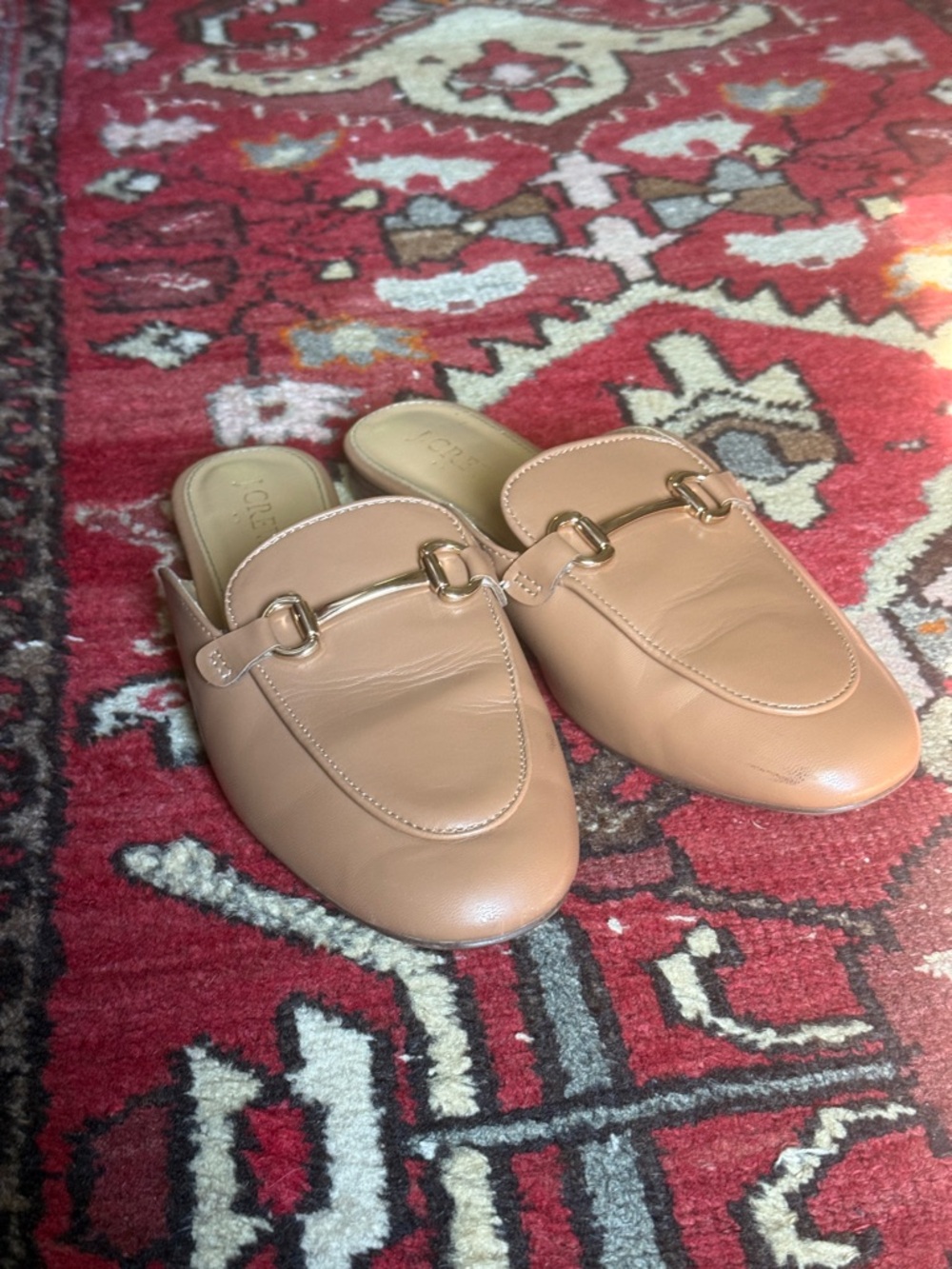 J. Crew Tan Leather Horsebit Backless Loafers